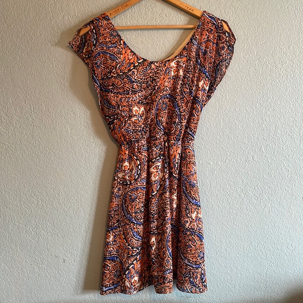 Unique orange and blue print dress. The office 2 beach. Church2bbq. VERSATILE!